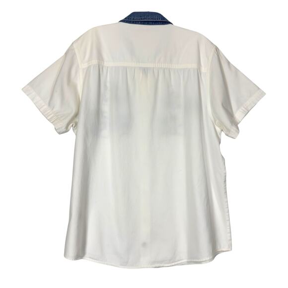 VTG Bobbie Brooks Button Shirt XL Wht/Denim Embroidered Cottage Western Tropical - Picture 3 of 14